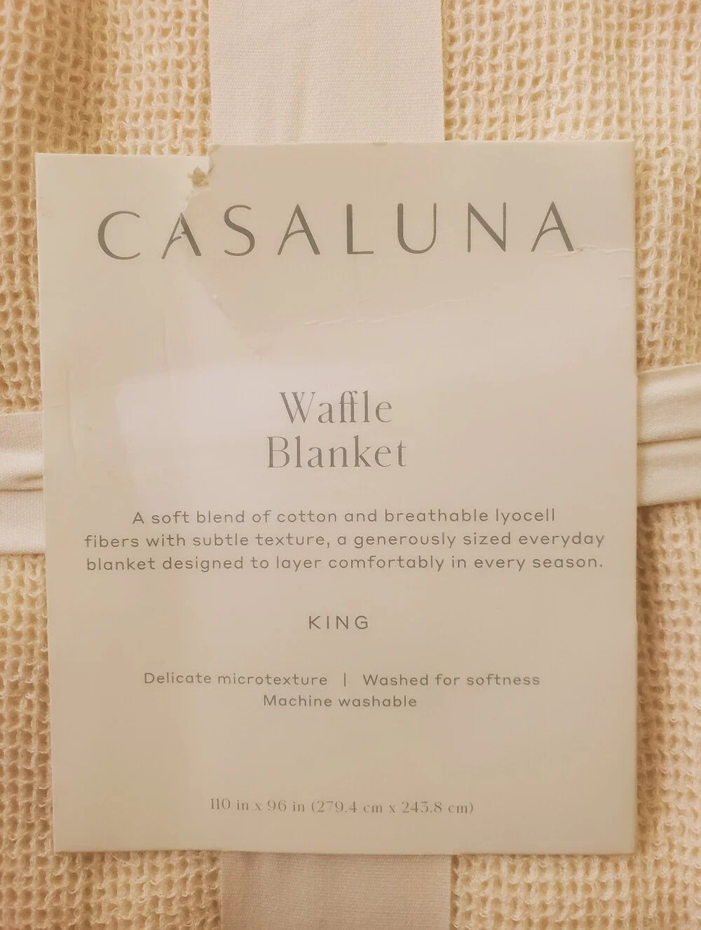 Casaluna Cream King Micro Waffle Weave Throw Bed Blanket